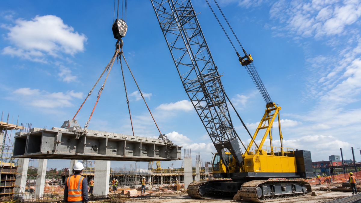 Crawler crane performing a heavy lift on a construction site