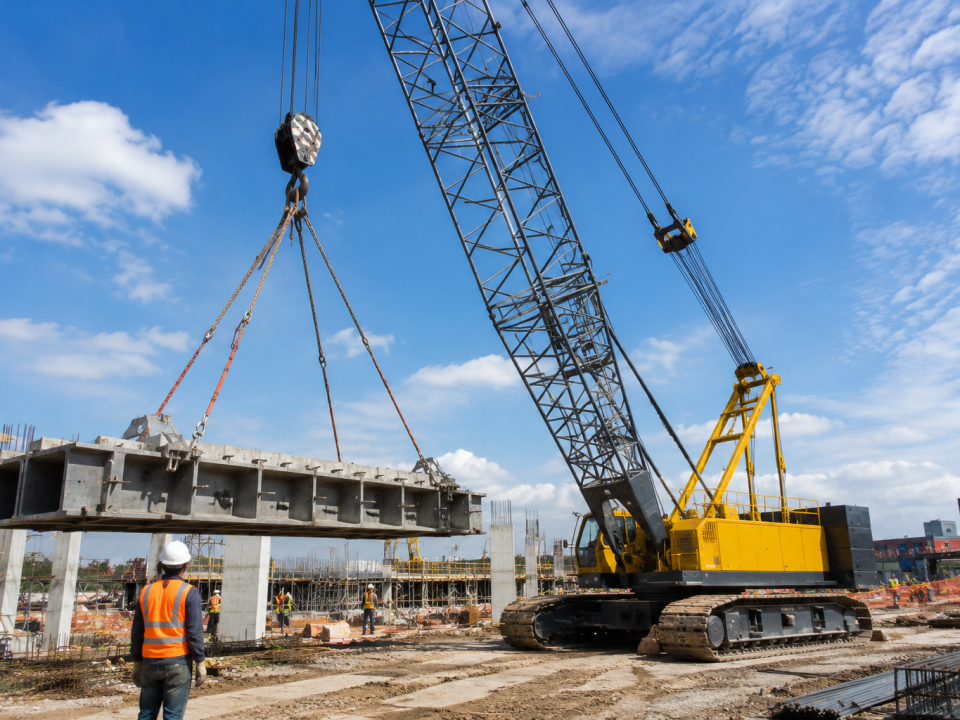 Crawler crane performing a heavy lift on a construction site