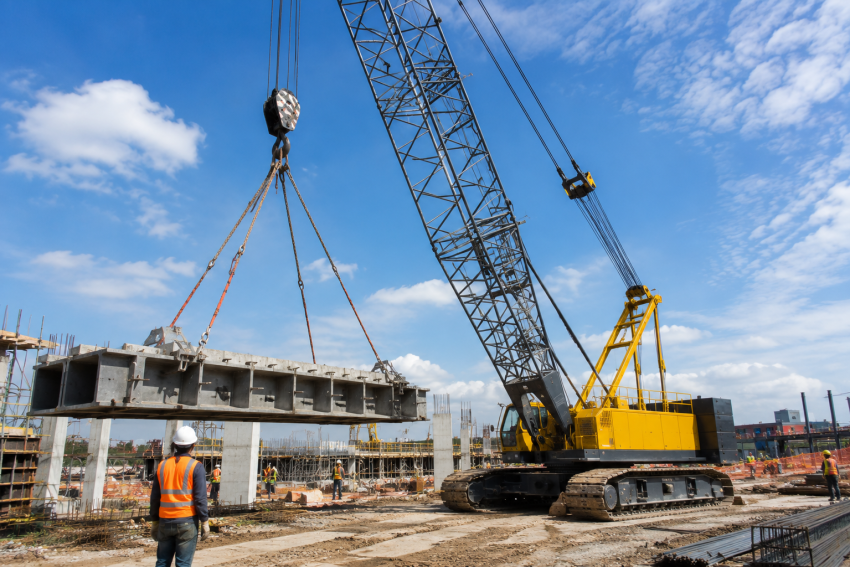 Crawler crane performing a heavy lift on a construction site